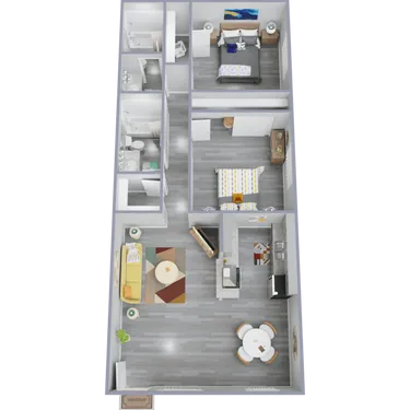 Floor plan for 2 beds, 2 baths, 850 sqft